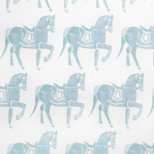 Marwari Horse Printed Fabric Linen/Cotton Duck Egg