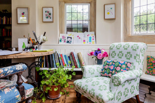 Arm chair upholstered in Molly Mahon Clover design a beautiful floral print
