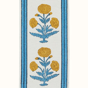 Trim Poppy Block printed Cotton Blue Yellow
