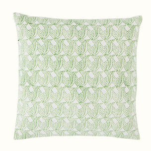 Hand Block Printed Indian Leaf Cushion Blue Green