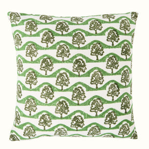 Hand Block Printed Sycamore Cushion Olive/Green