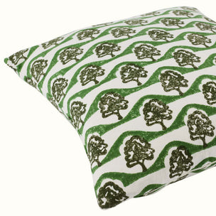 Hand Block Printed Sycamore Cushion Olive/Green