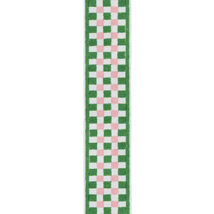 Trim Chequer Block printed cotton Green Pink Sample
