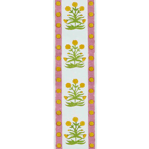 Trim Mughal Block printed cotton Pink Yellow Sample