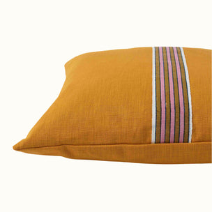 Cushion Turmeric Cotton with Ayra Stripe Pink/Gold tape