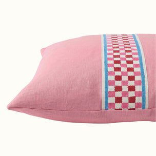 Cushion Pale Pink Linen with Chequer Red/Pink tape