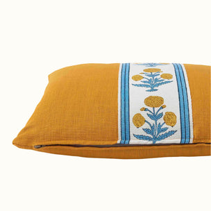 Cushion Turmeric Cotton with Poppy Blue/Yellow tape