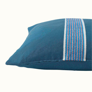 Cushion Dark Blue Linen with Stripe & Dot Blue/Red tape