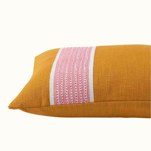 Cushion Turmeric Cotton with Stripe & Dot Pink tape