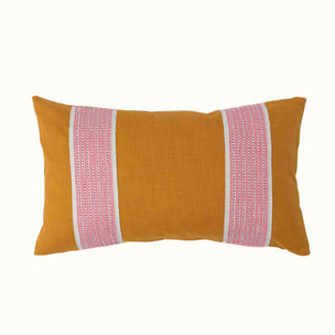 Cushion Turmeric Cotton with Stripe & Dot Pink tape