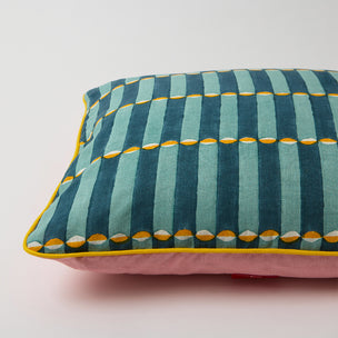 Cushion Piped Luna Blue Yellow Isabella Pink