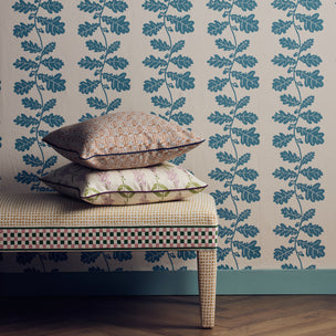 Hand Block Printed Indian Leaf Cushion Pink Copper