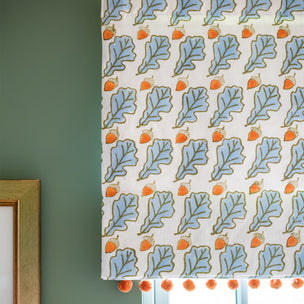Oak Block printed Fabric Linen Blue
