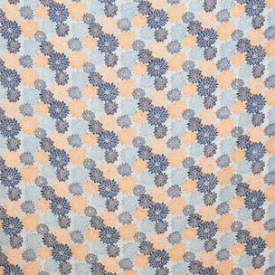 Dahlia Block printed Fabric Cotton Indigo Peach