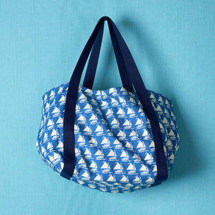 Cotton Canvas Bag in Boats Indigo Blue