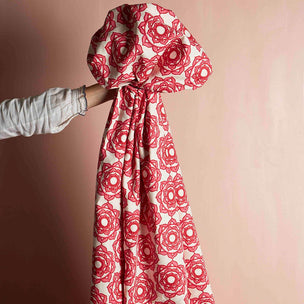 Rose Block printed Fabric Linen/Cotton Pink