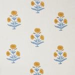 Poppy Block printed Fabric Linen Mustard/Sky