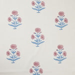 Poppy Block printed Fabric Linen Rose/Sky