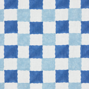 Chequer Block printed Fabric Linen Blues