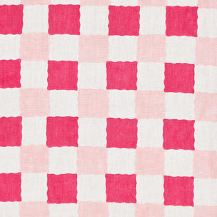 Chequer Block printed Fabric Linen Pinks