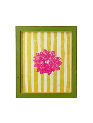Green Framed Cotton Paper Print Stripes Yellow