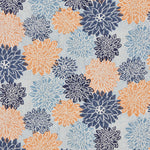 Dahlia Block printed Fabric Cotton Indigo Peach