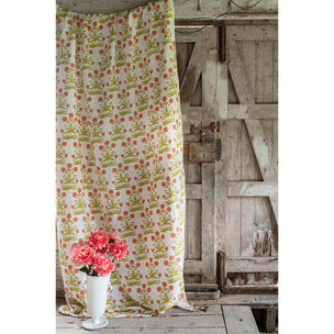 Mughal Block printed Fabric Linen Peach Sap Green