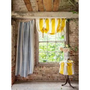 Wide Stripe Block printed Fabric Linen Blue
