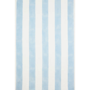 Wide Stripe Block printed Fabric Linen Blue