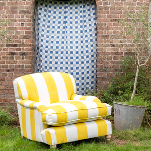 Wide Stripe Block printed Fabric Linen Yellow