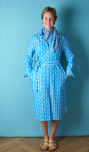 Womens Relaxed Cotton Shirt Dress Dianthus Azure Blue