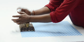 master block printer hand block printing molly mahon's polka dot design for her table cloths