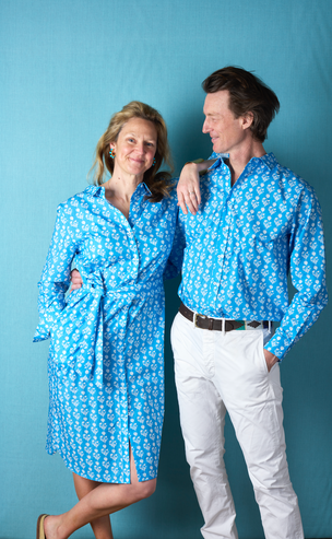 Womens Relaxed Cotton Shirt Dress Dianthus Azure Blue – Molly Mahon