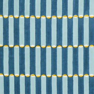 Luna Block printed Fabric Linen Blue/Yellow Sample