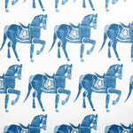 Marwari Horse Printed Fabric Linen/Cotton Blue