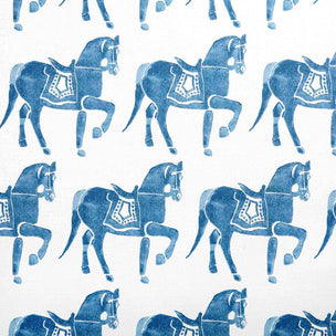 Marwari Horse Printed Fabric Linen/Cotton Blue Sample