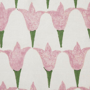 Tulip Block printed Fabric Linen/Cotton Rose/Grass