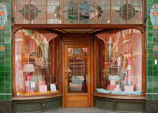 Anthropologie's Gallery shop front with guest pop up shop designer Molly Mahon displaying all her wears in the window inviting all the walker byes to pop in