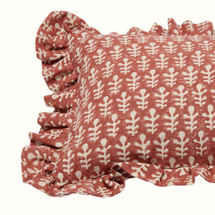 Cushion Frill Bagru Terracotta