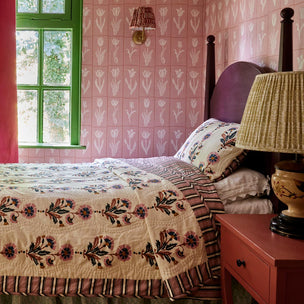 Cushion Quilted Dianthus Rust Rose & Rose Stripe - Limited Edition