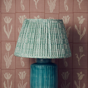 Lampshade Pleated Bagru Turquoise Medium
