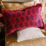 Cushion Fringe Rectangular Burgundy Velvet Mughal - Limited Edition
