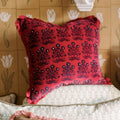 Cushion Fringe Square Burgundy Velvet Mughal - Limited Edition