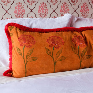 Cushion Fringe Noodle Copper Linen Peony - Limited Edition