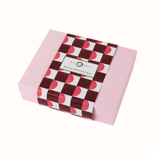 Block Printing Kit Tea Towel Square Half Moon Dirty Pink Brown