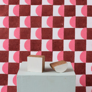 Block Printing Kit Tea Towel Square Half Moon Dirty Pink Brown