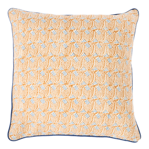 Hand Block Printed India Leaf Cushion Copper Blue