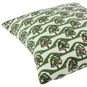 Hand Block Printed Sycamore Cushion Olive/Green