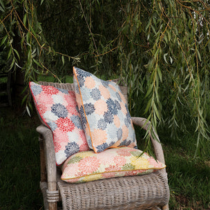 Cushion Piped Dahlia Indigo Peach