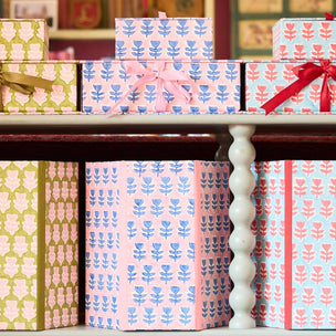 Waste Paper Bin Flower Navy Pink